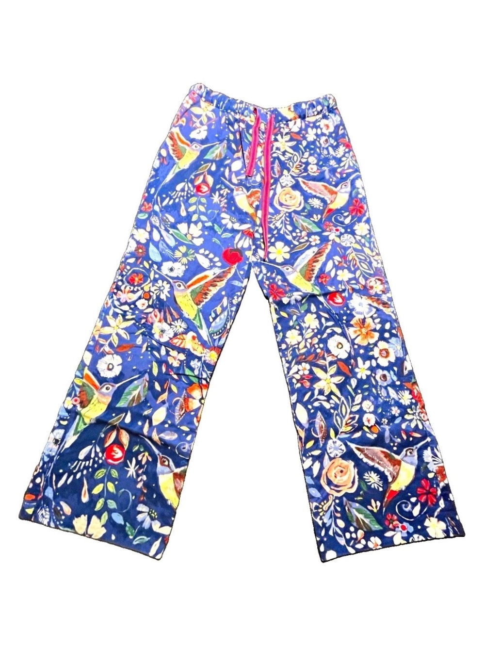 Eloise Women's Blue Floral Flannel Lounge Pants Cotton Relaxed Elastic Waist M